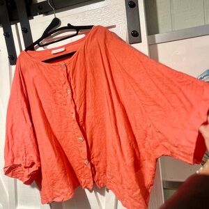 Bryn Walker Linen Coral Linen  Cropped Top  Size L